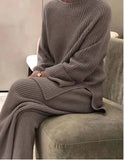 Loose Knit Sweater and Wide Leg Pants Set in brown - view 4