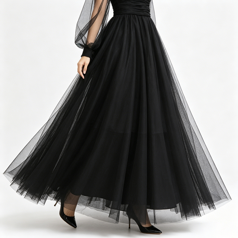 Black Tulle Lace Collar Maxi Dress in black - view 2