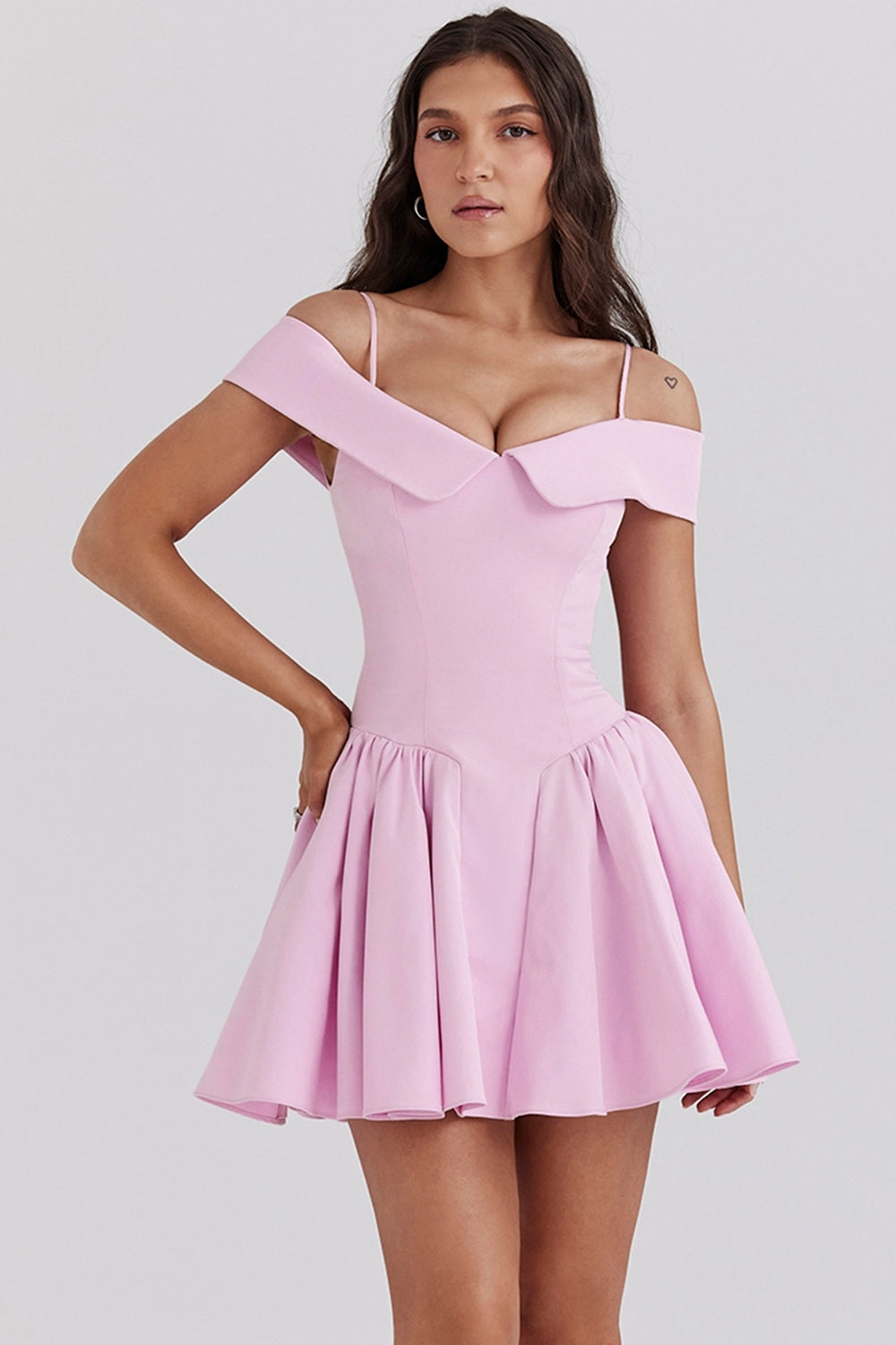 Pink Satin Off-Shoulder Corset Mini Dress in pink - view 6