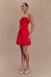 Red Satin Strapless Bow Mini Dress in red - view 5