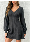 V-Neck Cable Knit A-Line Sweater Mini Dress in charcoal - view 6