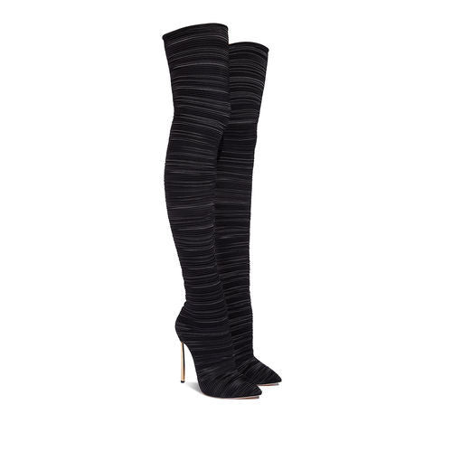 Ruched Stretch Stiletto Over-the-Knee Boots in black - view 3