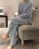 Loose Knit Sweater and Wide Leg Pants Set in grey - view 2