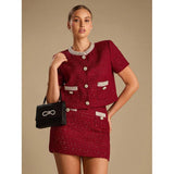 Tweed Cropped Jacket and Shorts Set in burgundy