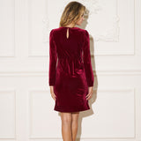 Ruby Velvet Long Sleeve Draped Mini Dress in ruby red - view 6