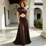 Chocolate Cutout High-Neck Maxi Dress in chocolate - view 2