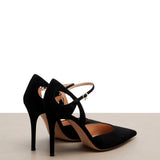 Black Suede Cutout Ankle-Strap Pumps in black - view 3