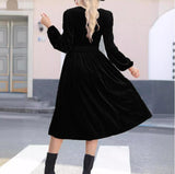 Velvet Surplice Lantern Sleeve Flowy Midi Dress in black - view 6