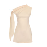 One-Shoulder Bow Draped Mini Dress in cream - view 3