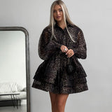 Leopard Print Chiffon Long Sleeve Tiered Mini Dress in leopard - view 2