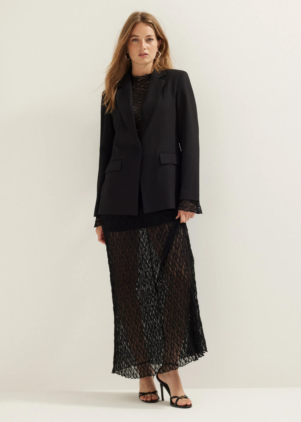 Sheer Black Lace Maxi Skirt in black - view 2