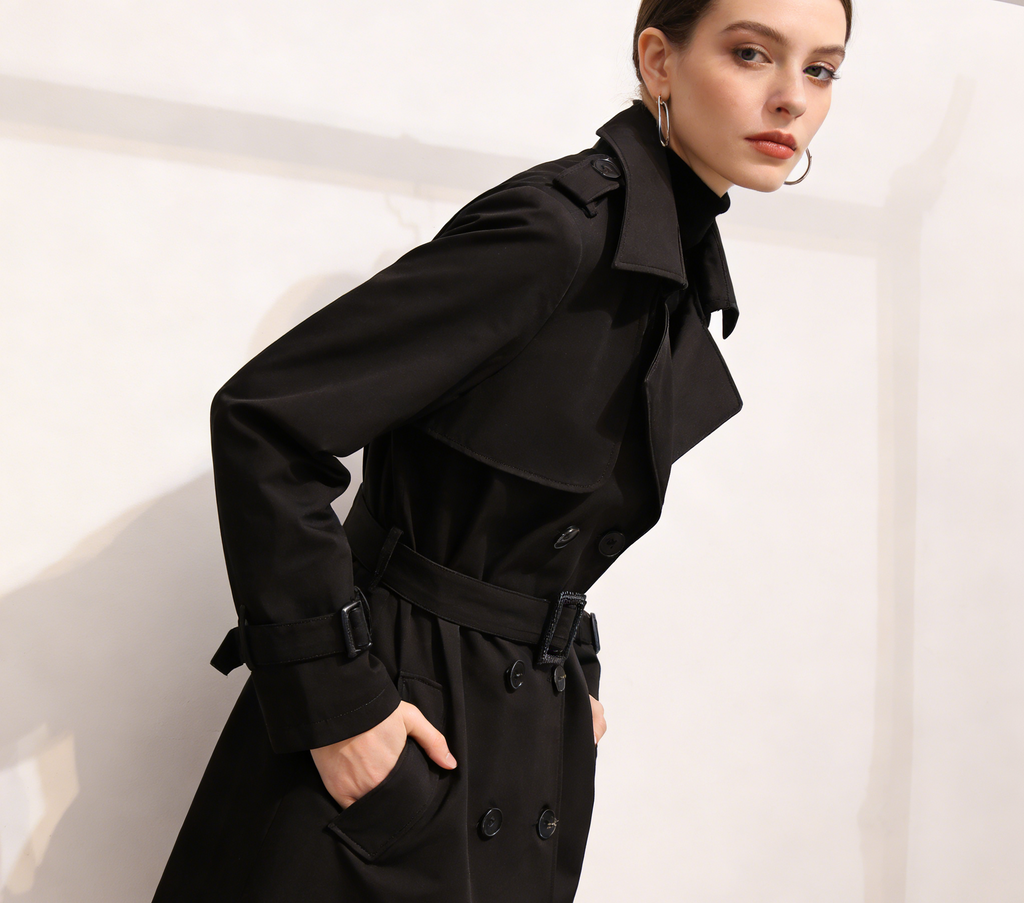 Double-Breasted Belted Trench Coat in black - view 4