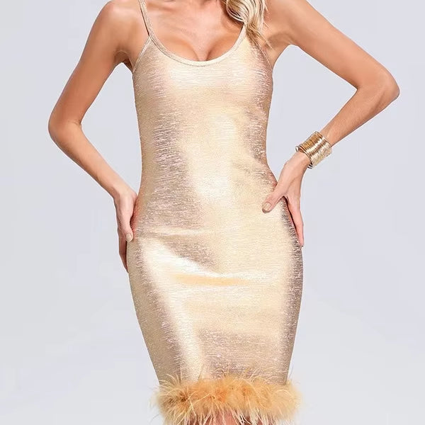 Gold Foil Strapless Bodycon Mini Dress in gold