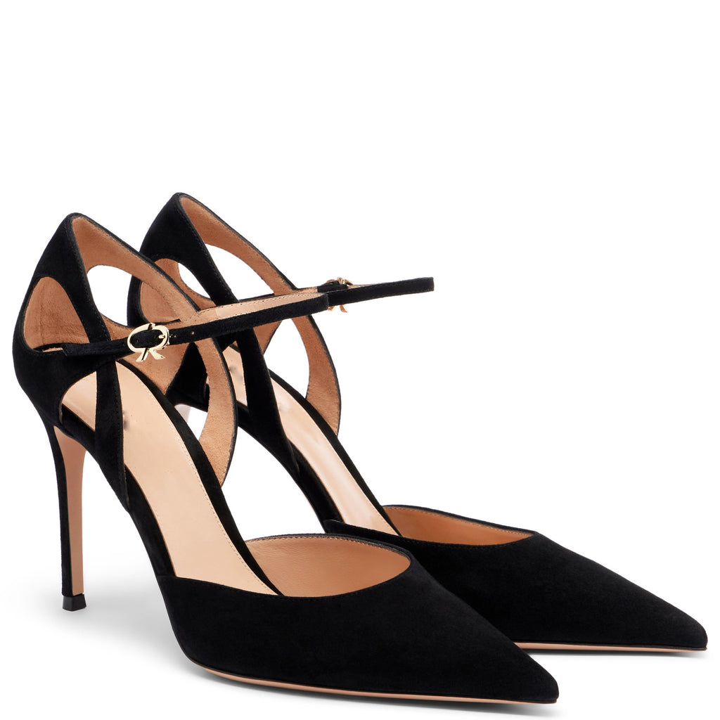 Black Suede Cutout Ankle-Strap Pumps in black - view 2
