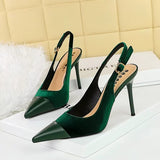Velvet Pointed-Toe Slingback Heels in emerald - view 3