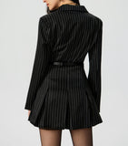 Black Pinstripe Belted Blazer Dress in black - view 2