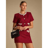 Tweed Cropped Jacket and Shorts Set in burgundy - view 2
