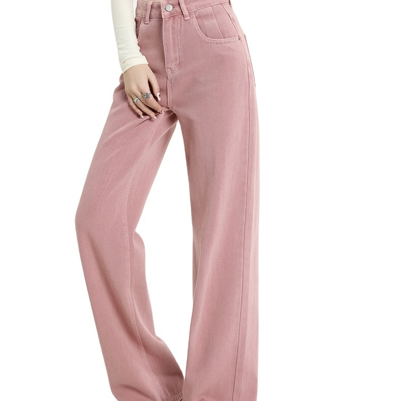 Pink High-Waist Wide-Leg Jeans in pink
