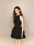Halter Tiered Mini Dress with Bow Back in black - view 4