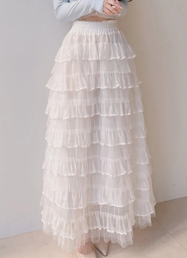 White Tiered Ruffle Maxi Skirt in white - view 5