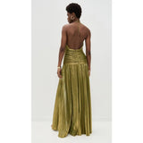 Gold Metallic Pleated Halter Maxi Dress in gold - view 6