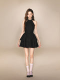 Halter Tiered Mini Dress with Bow Back in black - view 3