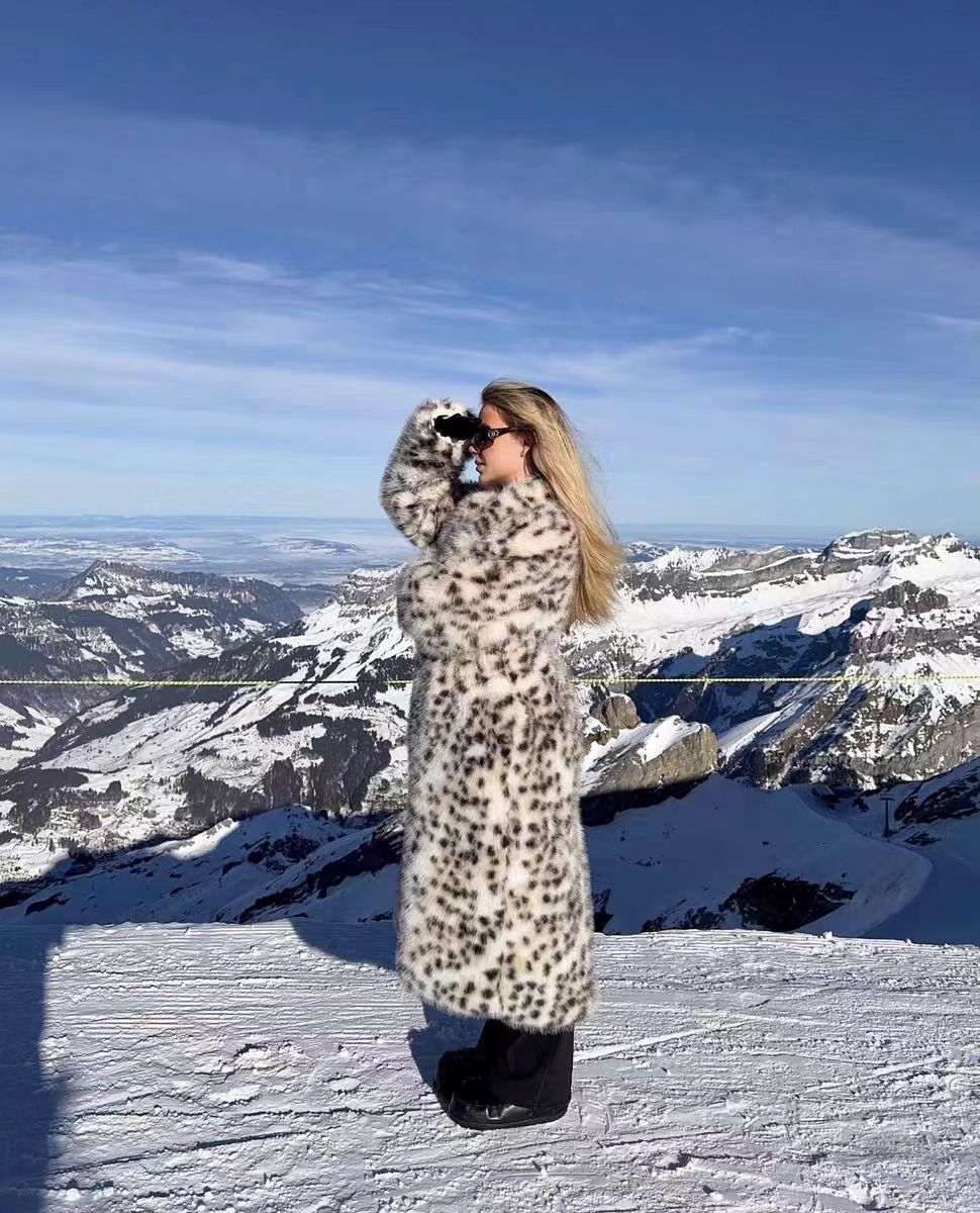 Snow Leopard Faux Fur Long Coat in snow leopard - view 4