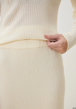 Cream Ribbed Knit Polo and Midi Skirt Set in cream - view 4