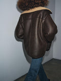Two Tone Faux Leather Fleece Lined Jacket in brown - view 2