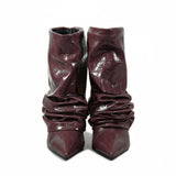 Croc-Embossed Slouch Stiletto Ankle Boots in burgundy - view 4