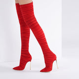 Ruched Stretch Stiletto Over-the-Knee Boots in red - view 4