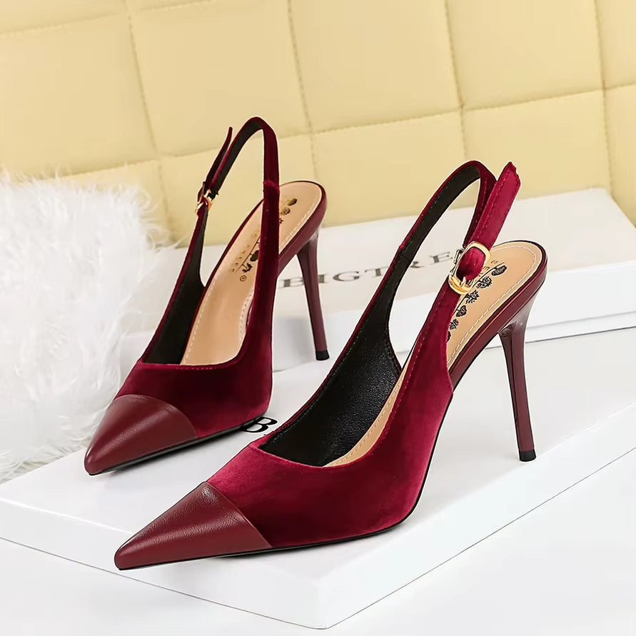 Velvet Pointed-Toe Slingback Heels in burgundy - view 2