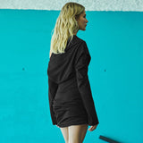 Off-Shoulder Draped Long Sleeve Mini Dress in black - view 4