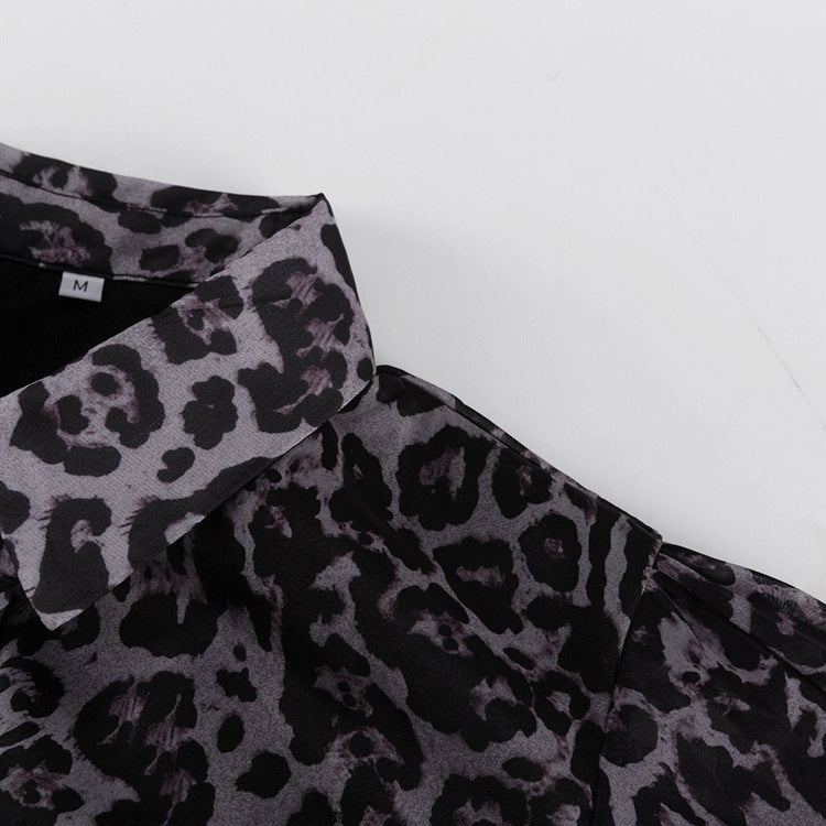 Leopard Print Chiffon Long Sleeve Tiered Mini Dress in leopard - view 4