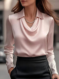 Satin Cowl Neck Long Sleeve Blouse in pink - view 2
