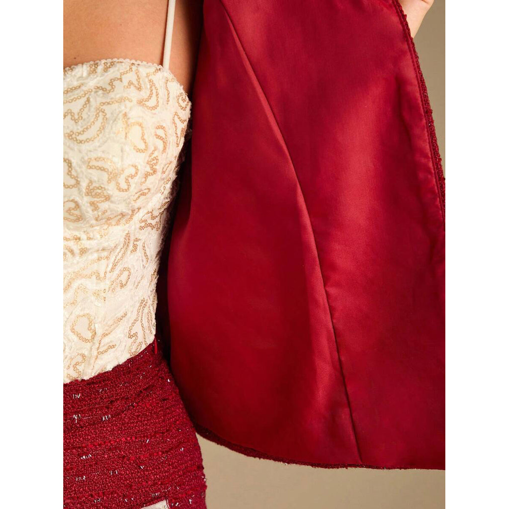 Tweed Cropped Jacket and Shorts Set in burgundy - view 5