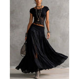 Ribbed Crop Top and Tiered Chiffon Maxi Skirt Set in black - view 6