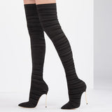 Ruched Stretch Stiletto Over-the-Knee Boots in black - view 5