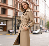 Double-Breasted Belted Trench Coat in camel