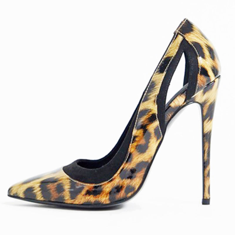 Leopard Patent Cutout Stiletto Pumps in leopard