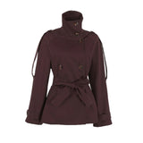 Cropped Stand Collar Belted Trench Jacket in chocolate - view 5