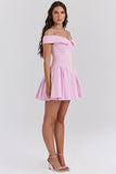 Pink Satin Off-Shoulder Corset Mini Dress in pink - view 4
