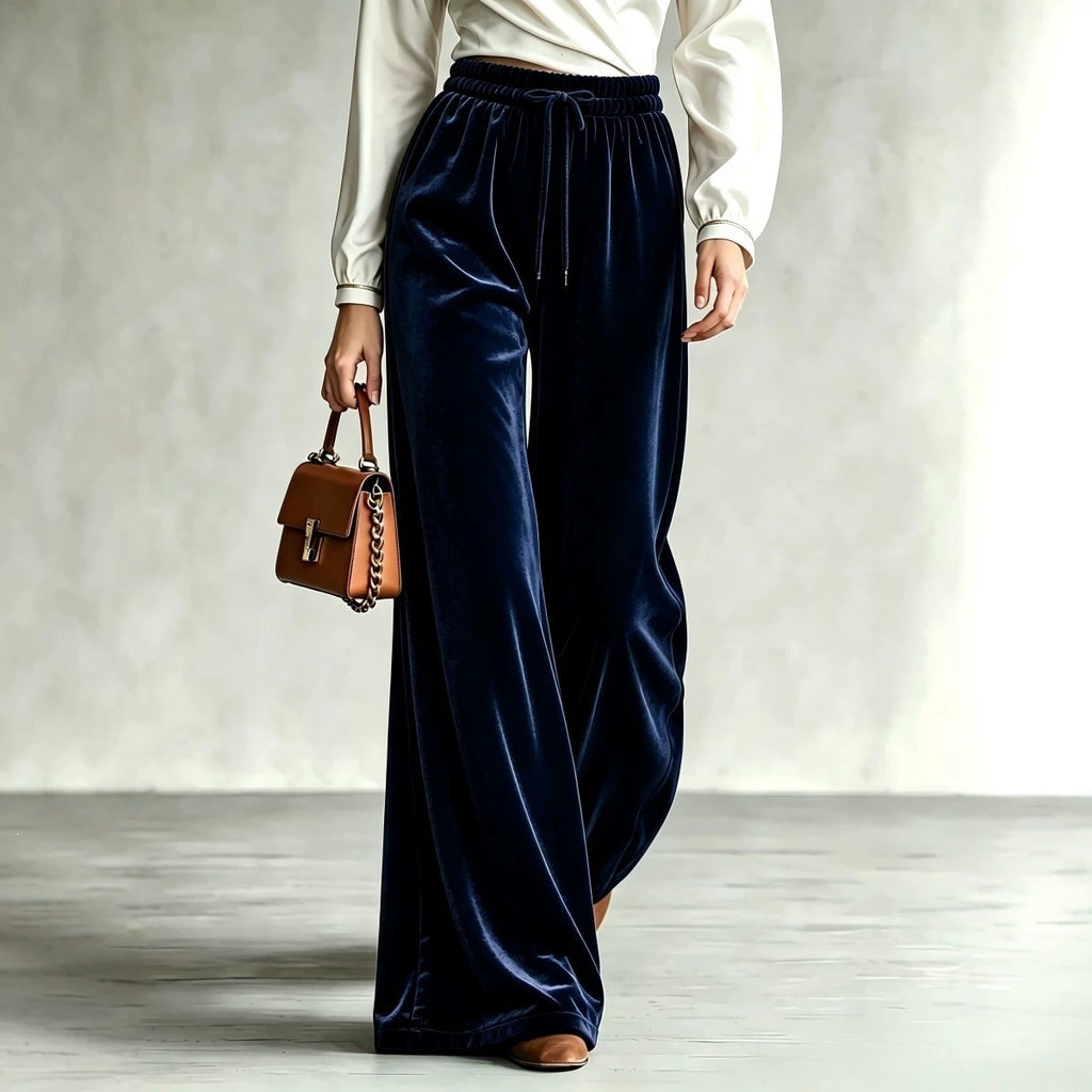 Velvet Straight Wide-Leg Trousers in black - view 4