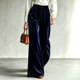Velvet Straight Wide-Leg Trousers in black - view 4
