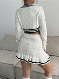 Cable Knit Cropped Sweater and Ruffle Mini Skirt Set in cream - view 6