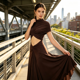 Chocolate Cutout High-Neck Maxi Dress in chocolate - view 3