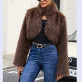 Cropped Faux Fur Bolero Jacket in chocolate - view 2