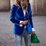 Velvet Single-Breasted Fitted Blazer in royal blue
