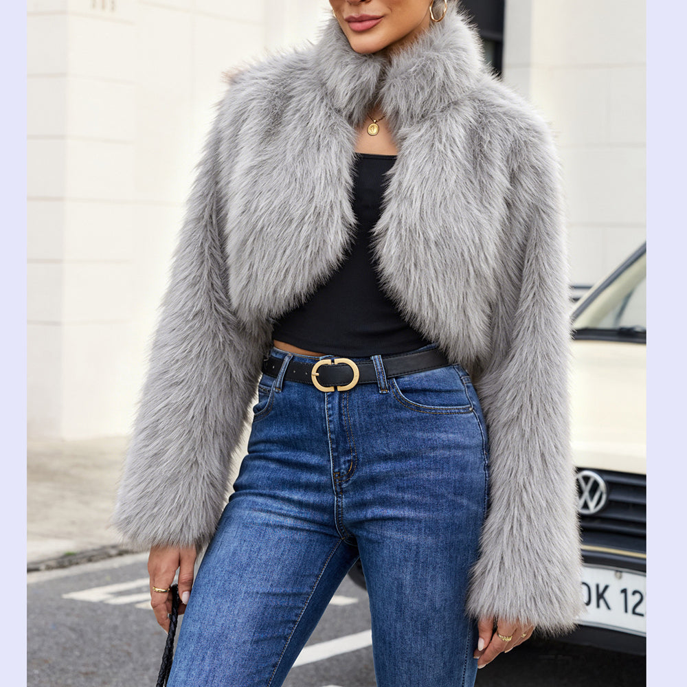 Cropped Faux Fur Bolero Jacket in grey - view 5