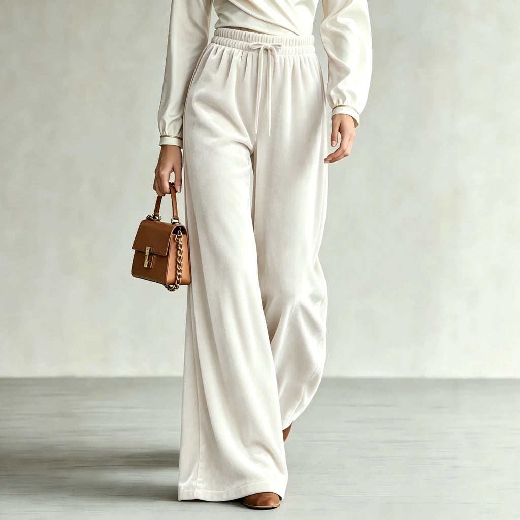 Velvet Straight Wide-Leg Trousers in black - view 3